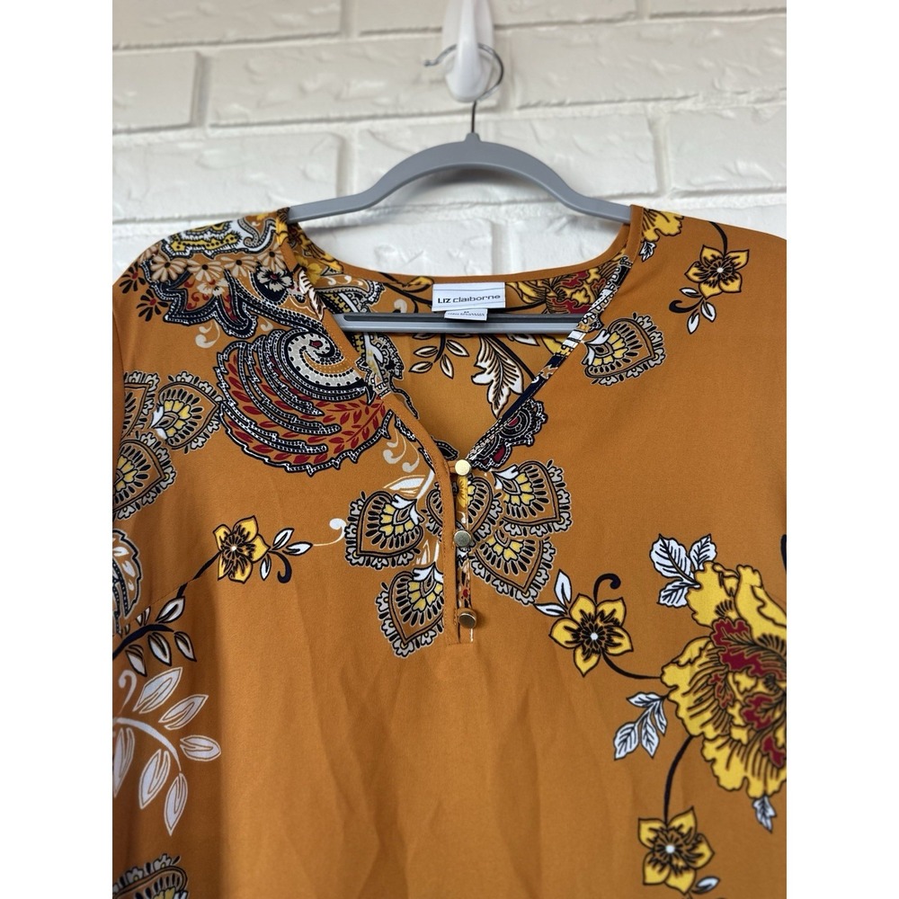 Liz Claiborne Mustard Paisley‎ Boho Blouse Flowy Long Sleeve Cottagecore Top M - Picture 6 of 10